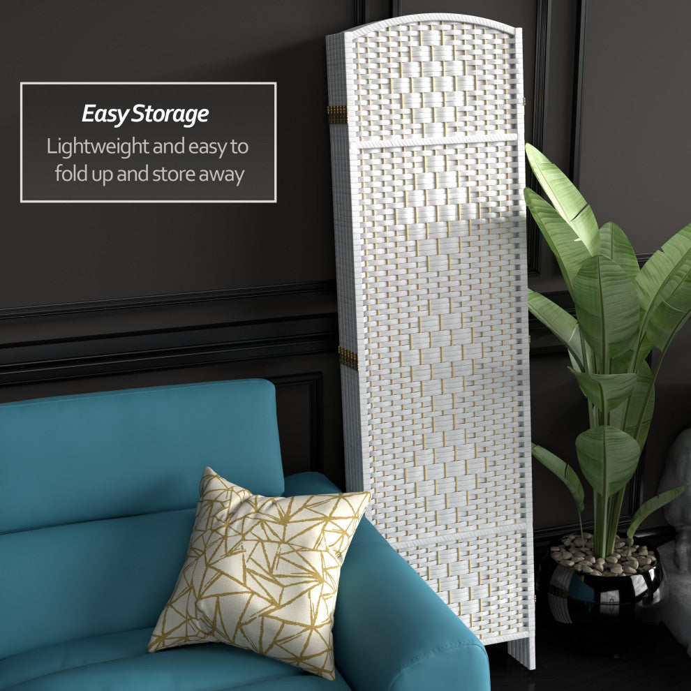 6' Tall Diamond Weave Fiber Room Divider, White, 6 Panel