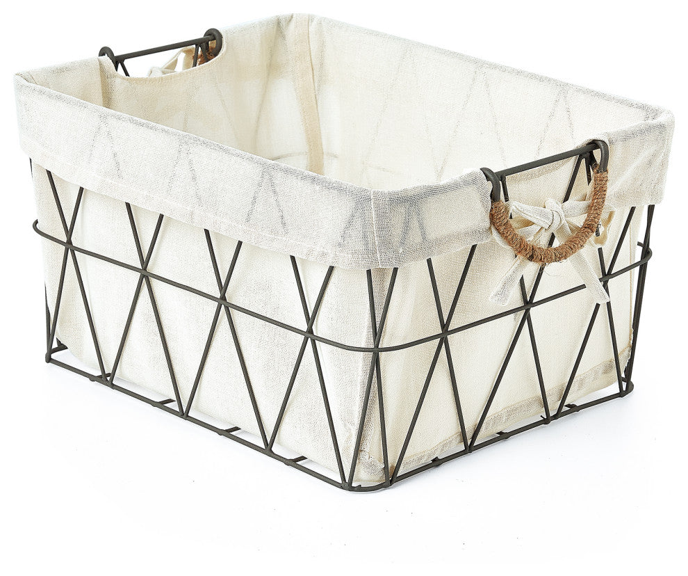 3-Piece Set Lined Tapered Rectangle Storage Baskets w. Jute Handles, Gun Metal