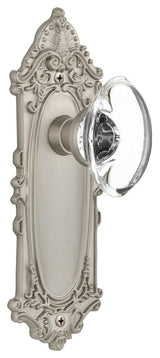 Single Victorian Plate With Oval Clear Crystal Knob, Satin Nickel