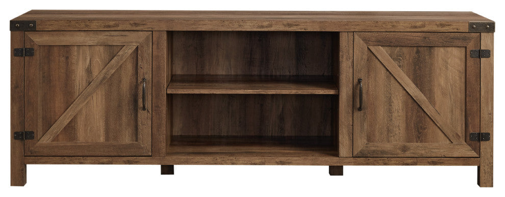 70" Farmhouse TV Stand with Barn Doors, Rustic Oak