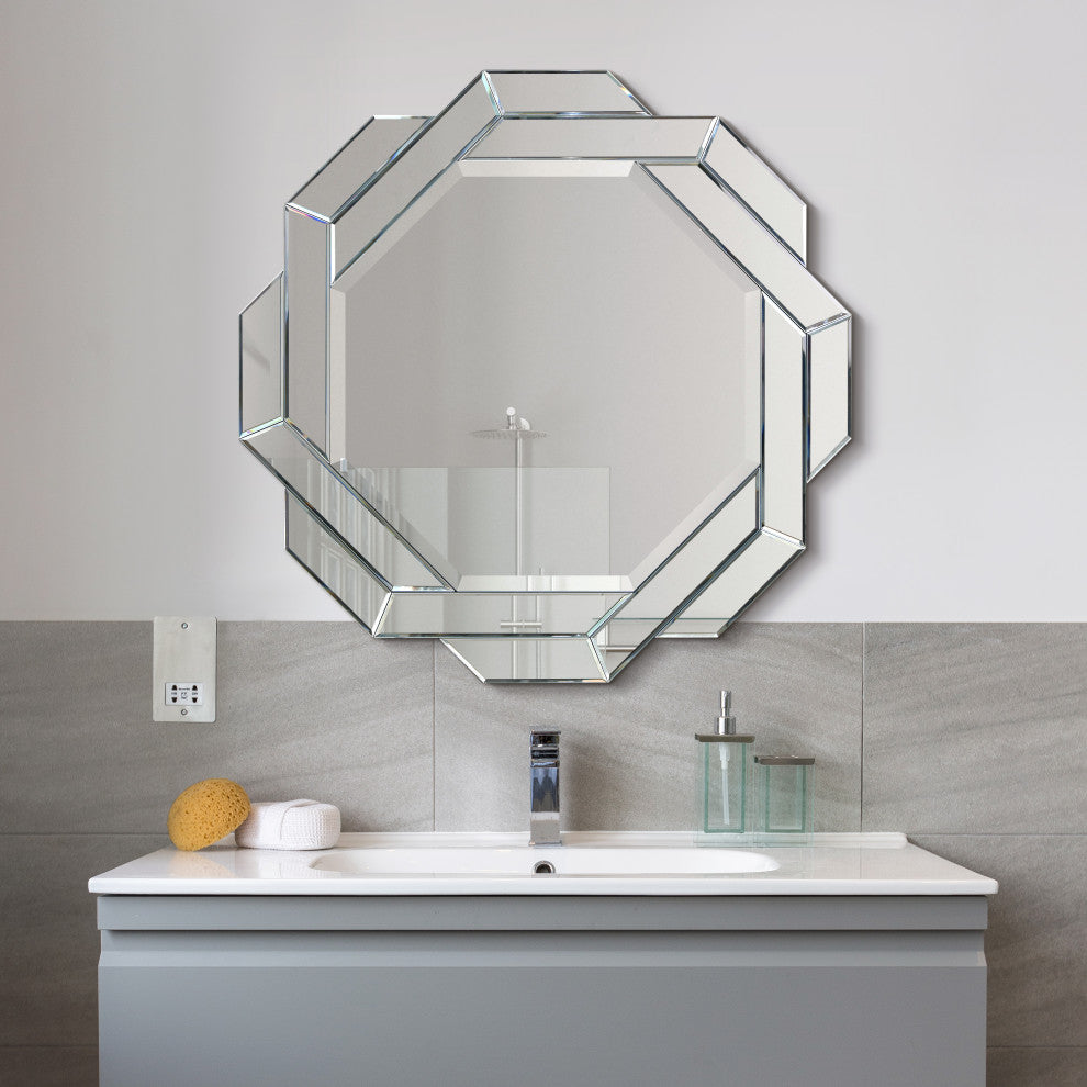 Interlaced Round Beveled Framed Wall Mirror, Mom-30020-3434
