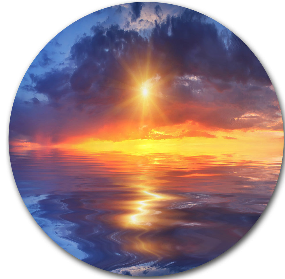 Cloudy Sunset Reflection In Lake, Skyscape Disc Metal Wall Art, 23"