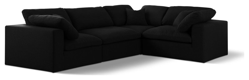 Serene Linen Textured Fabric Deluxe Comfort 4-Piece L-Shaped Sectional, Black