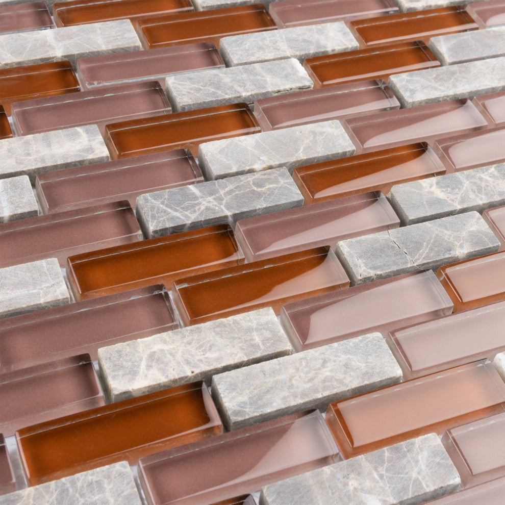 Tessera Glass Subway Wall Tile, Bordeaux