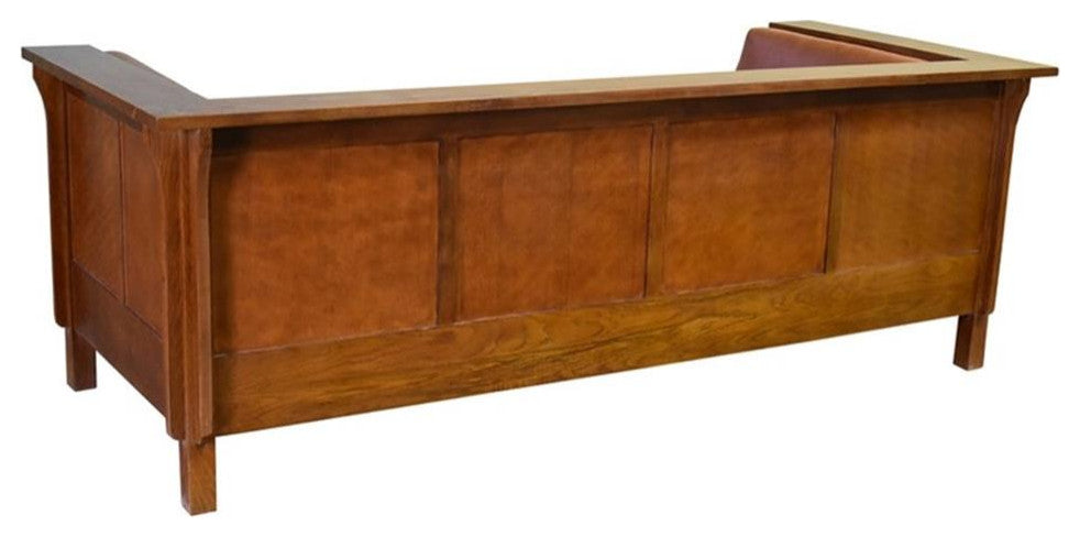 Arts and Crafts / Craftsman Cubic Panel Side Sofa - Russet Brown Leather (RB2)