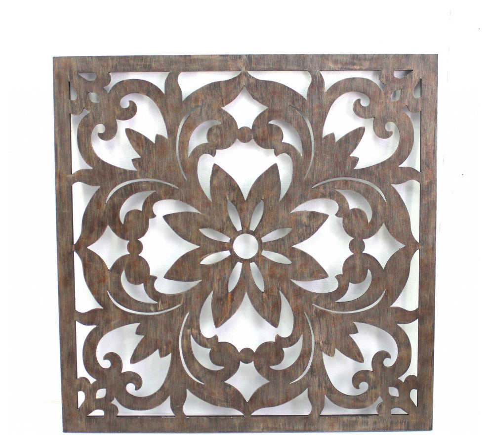 HomeRoots 1.25" x 46.5" x 46.5" Brown/Dark Bronze, Vintage, Floral - Wall Plaque