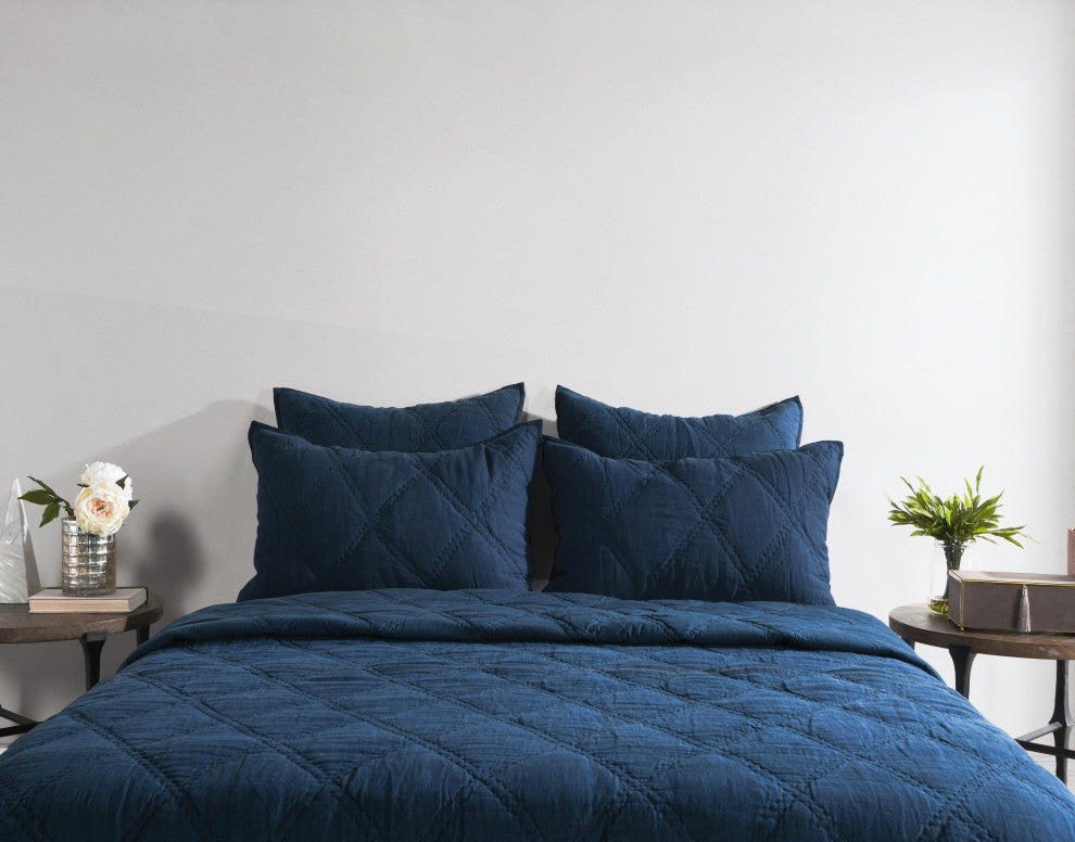 Casi 100% Belgian Flax Linen  Midnight Blue Euro Sham by Kosas Home