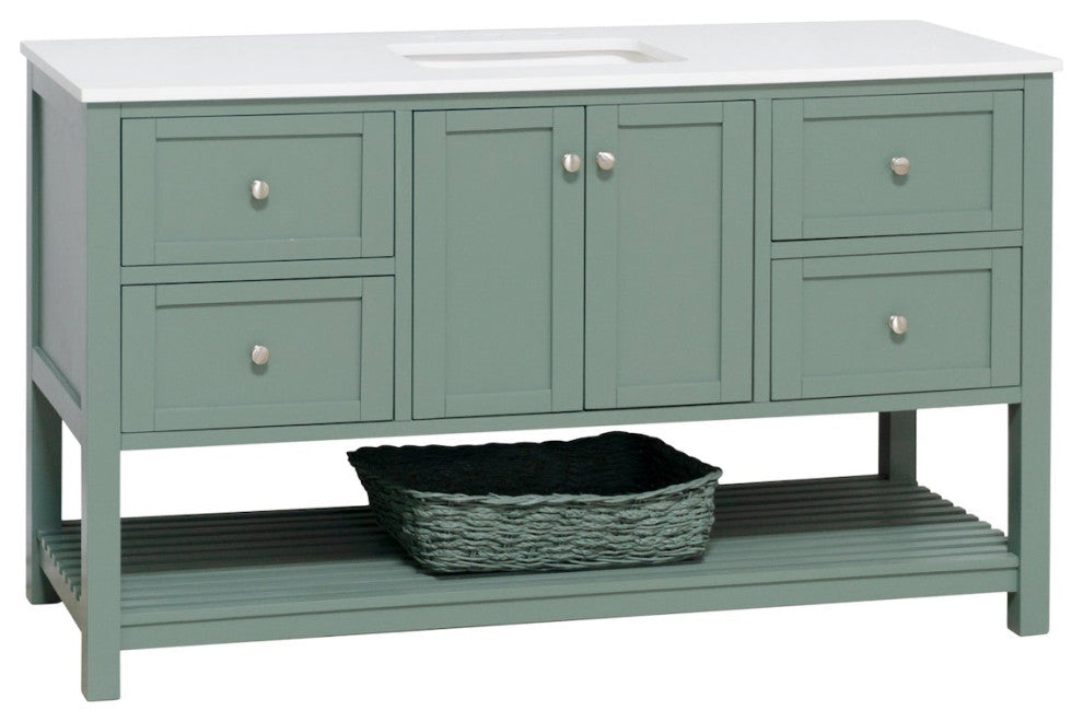 Lakeshore 60" Single Bathroom Vanity, Sage Green, Engineered White