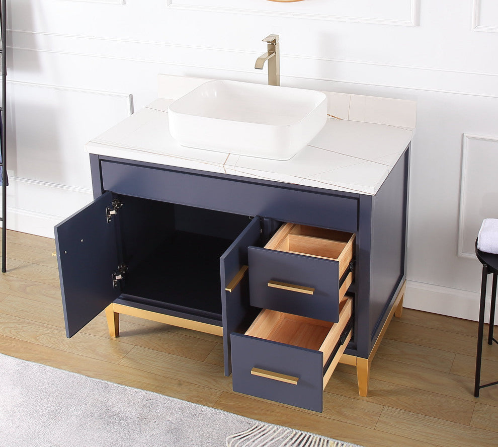 42" Tennant Brand Modern Style Navy Blue Beatrice Vessel Sink Bathroom Vanity