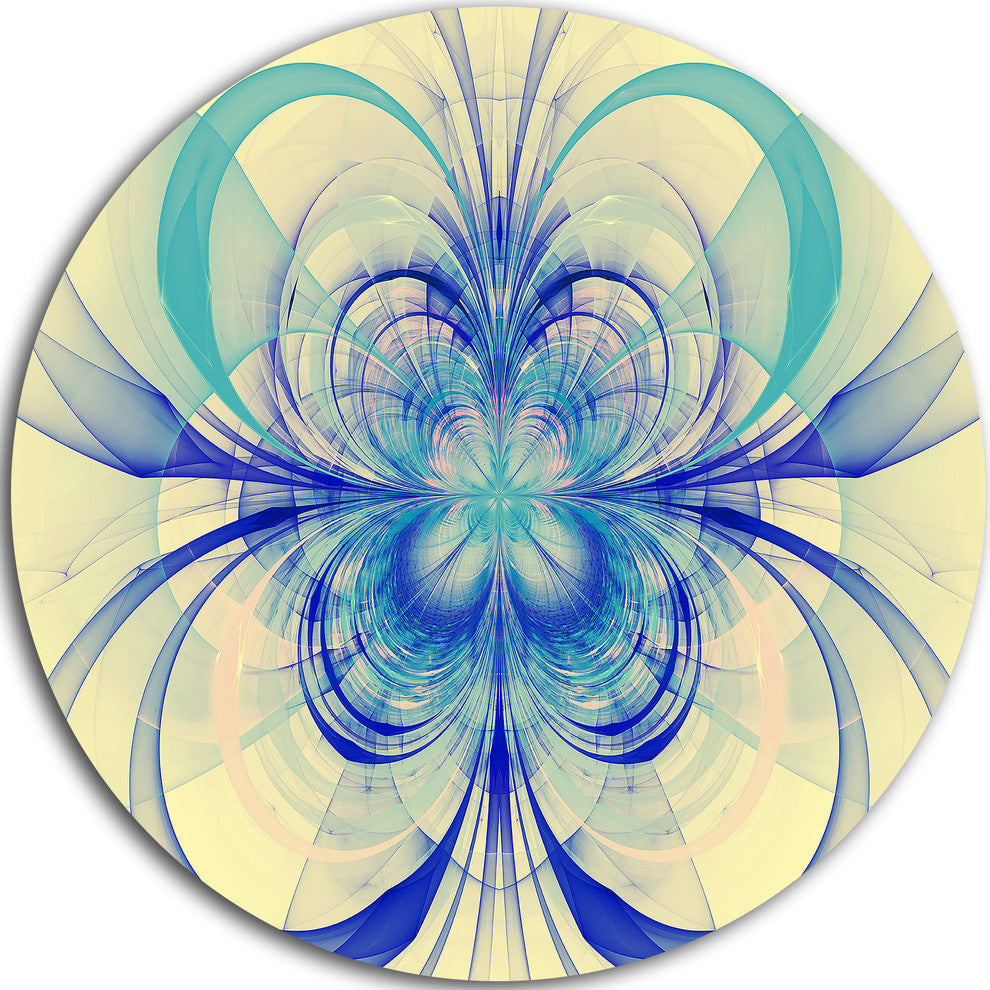 Blue Fractal Flower Pattern, Floral Digital Art Disc Metal Artwork, 11"