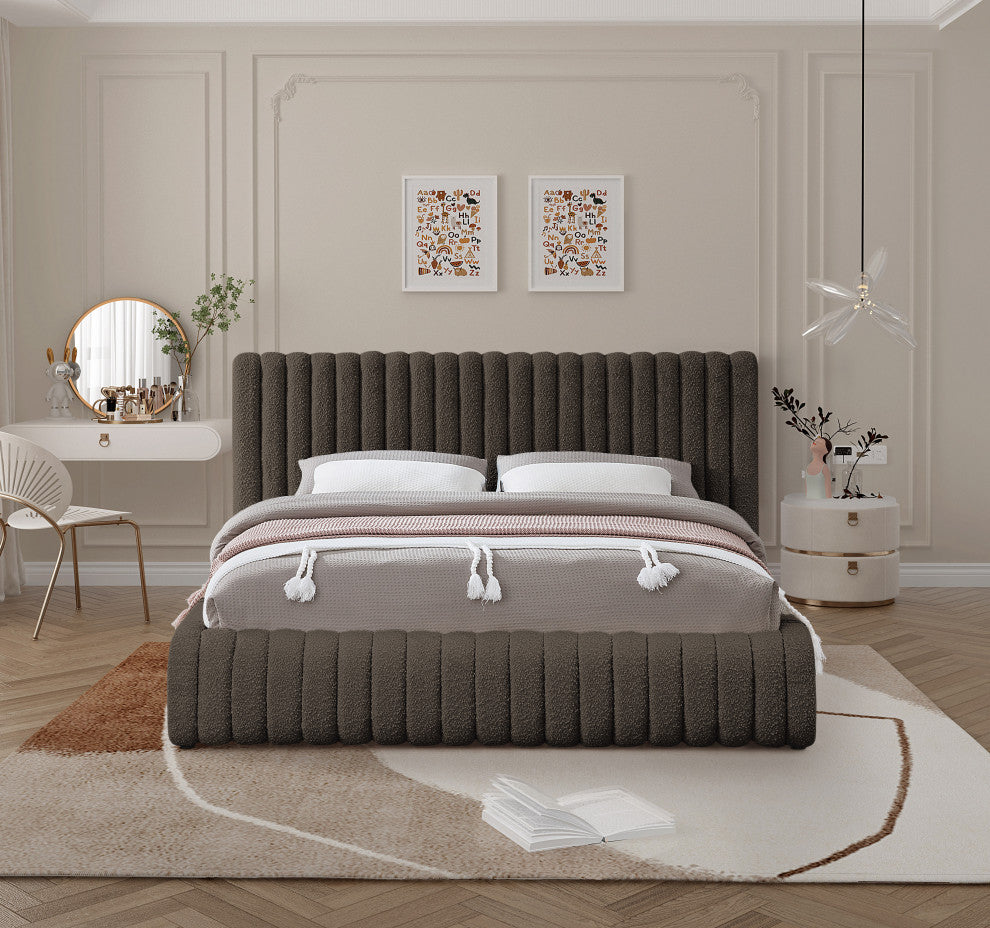 Nash Boucle Fabric Upholstered Bed, Brown, Queen
