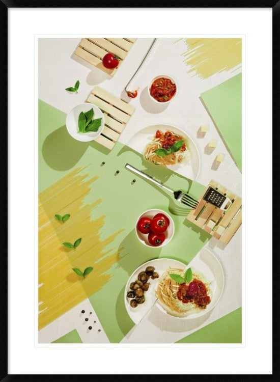 Suprematic Meal: Pasta With Tomato Sauce And Mushrooms, 26"x36"