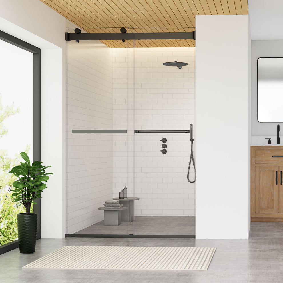 Marcelo By Pass Frameless Shower Door, Clear Glass, Matte Black, 48"wx76"h