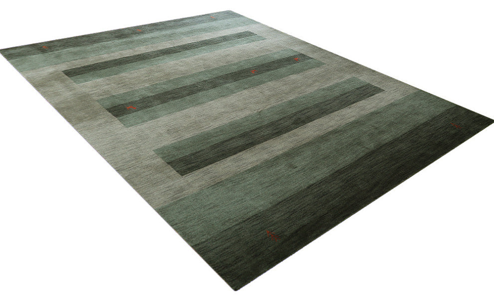 HAND KNOTTED LOOM WOOL ECO-FRIENDLY AREA RUGS - Rectangle, Green, Contemporary