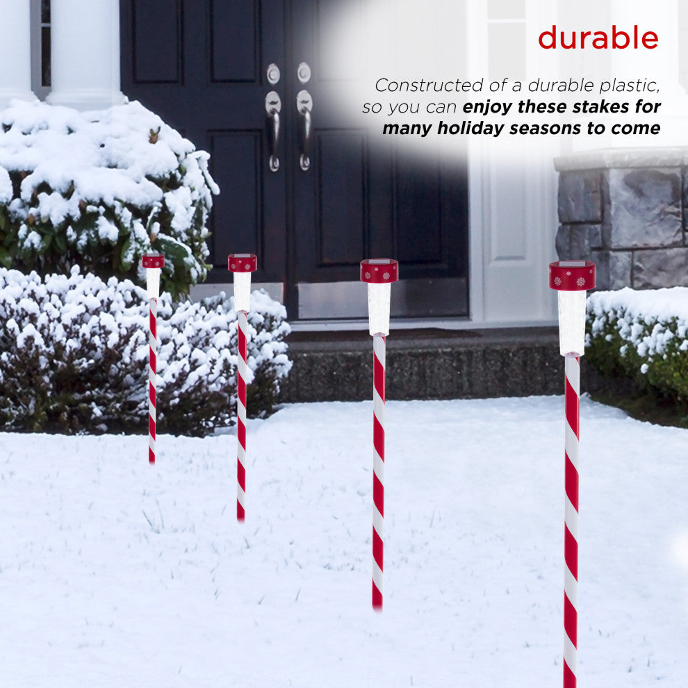 Solar Christmas Striped Pathway Garden Stake - Set of 4