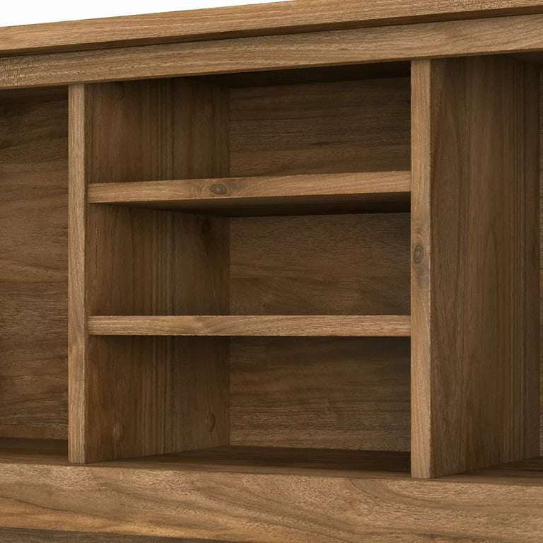Modern Hutch, Open Shelves & Cabinets With Frosted Glass Doors, Fresh Walnut