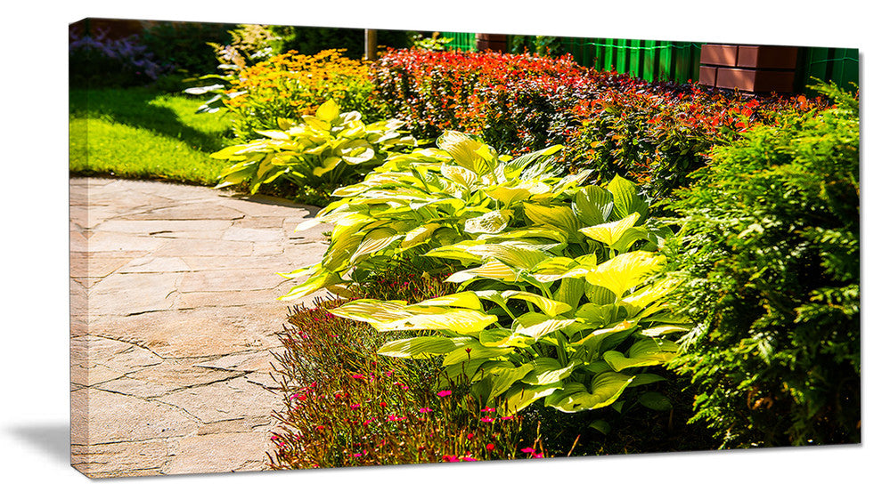 Modern Green Garden Design, Landscape Canvas Art Print, 60"x28"