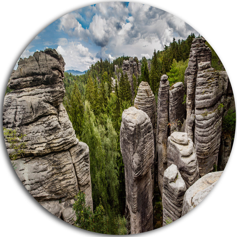 Beautiful Rocks In Bohemian Paradise, Landscape Disc Metal Artwork, 23"