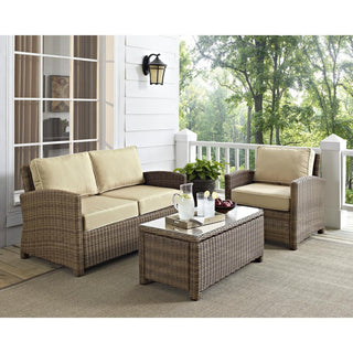 Bradenton 3Pc Outdoor Wicker Conversation Set Sand/Weathered Brown