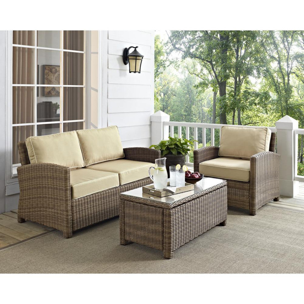 Bradenton 3Pc Outdoor Wicker Conversation Set Sand/Weathered Brown