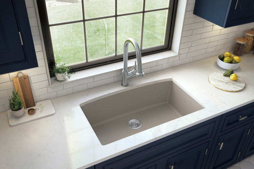 Karran Undermount Quartz 32" Single Bowl Kitchen Sink Kit, Concrete