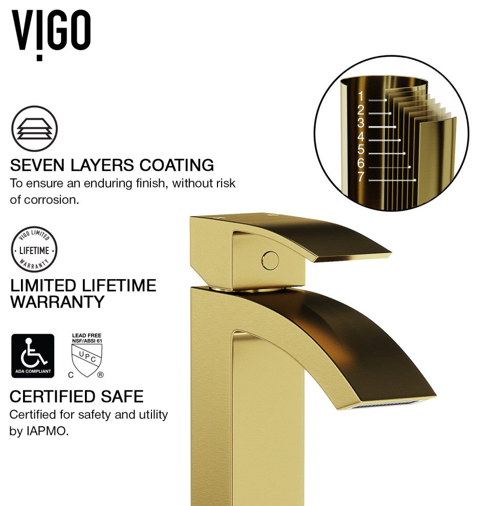VIGO Duris 12" H Single Handle Single Hole Bathroom Vessel Faucet, Matte Brushed Gold