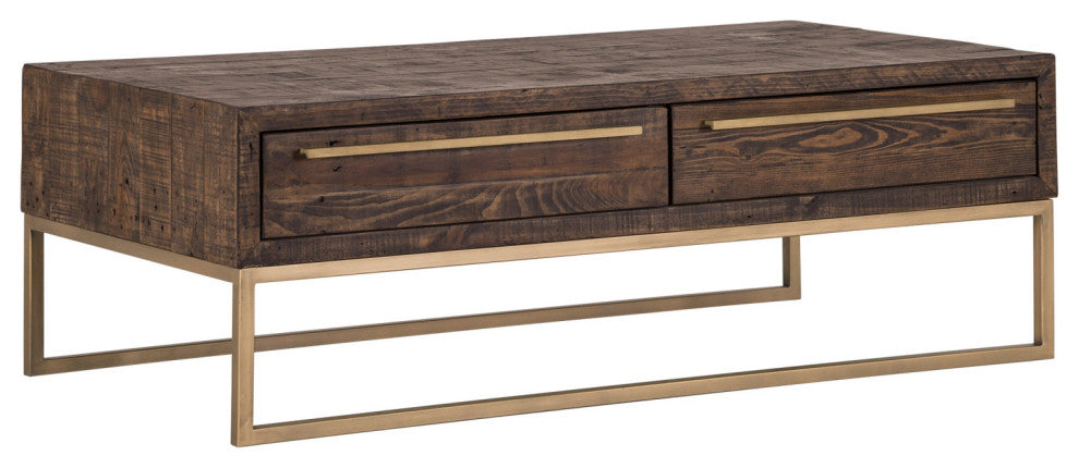 47" Dark Brown And Gold Metal Coffee Table With Drawer