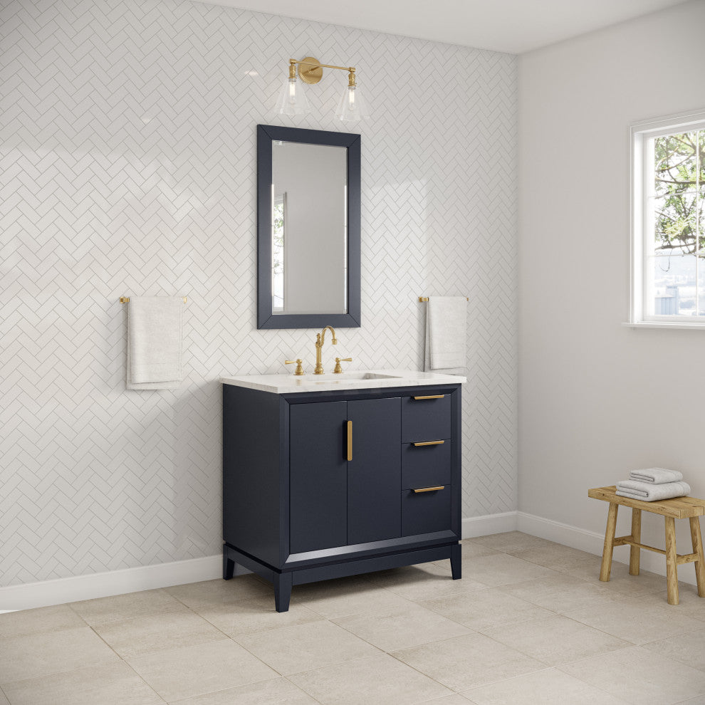 Elizabeth 36" Single Sink Carrara White Marble Vanity, Monarch Blue
