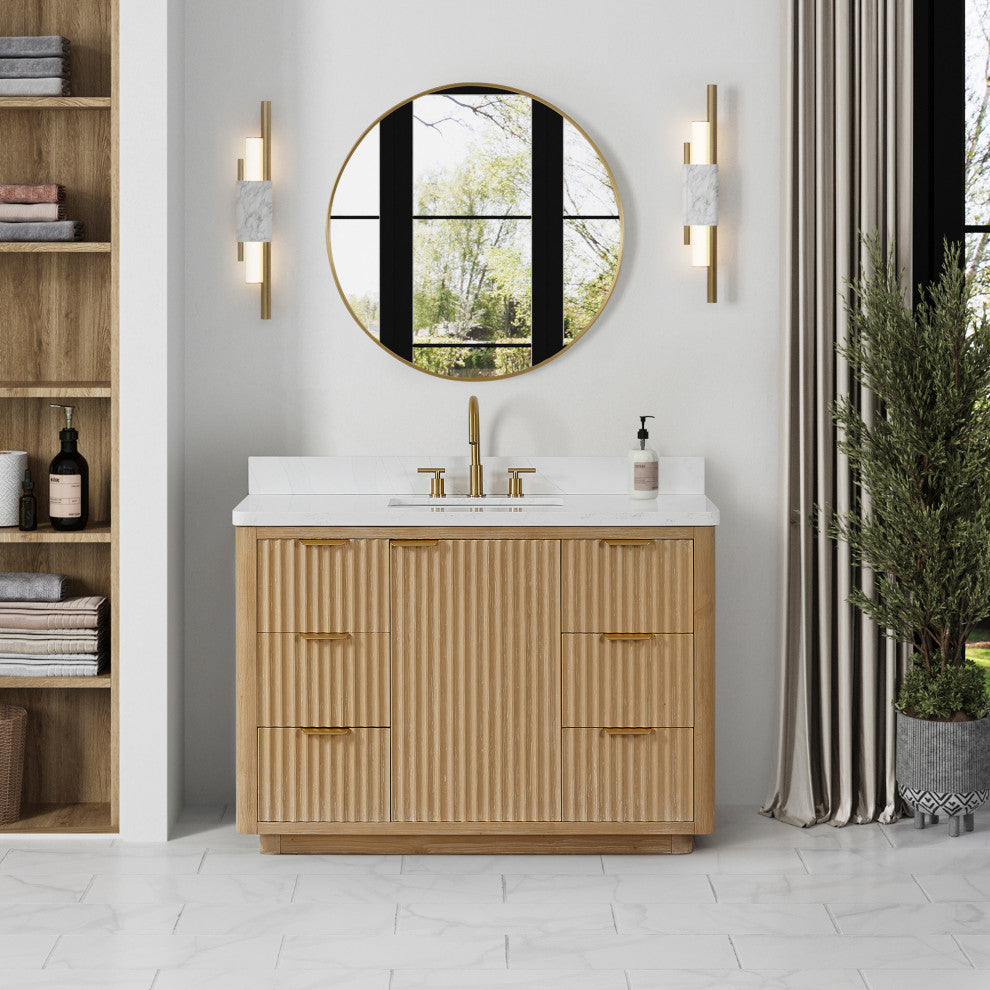 Vinnova Cadiz Bath Vanity, Composite Stone Top, Washed Ash Grey, 48", No Mirror