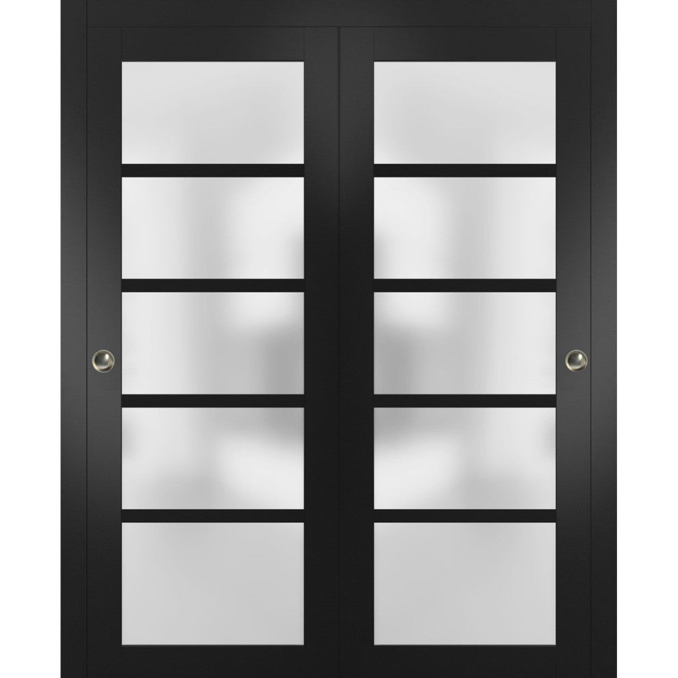 Closet Frosted Glass Bypass Doors 64 x 96, Quadro 4002 Matte Black
