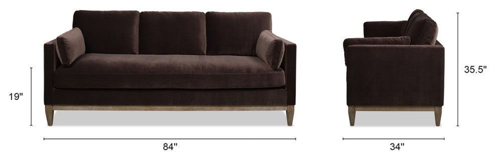 Knox 84" Modern Farmhouse Sofa, Deep Brown Performance Velvet
