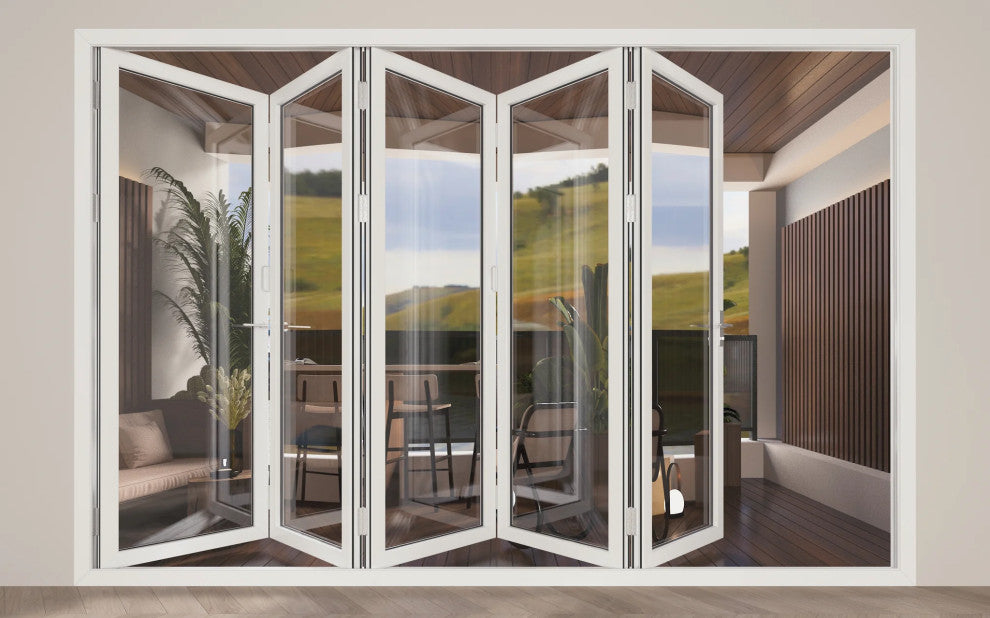 Patio Bi-Fold Door Open Left to Right 144"x80", White Color, Low E Glass