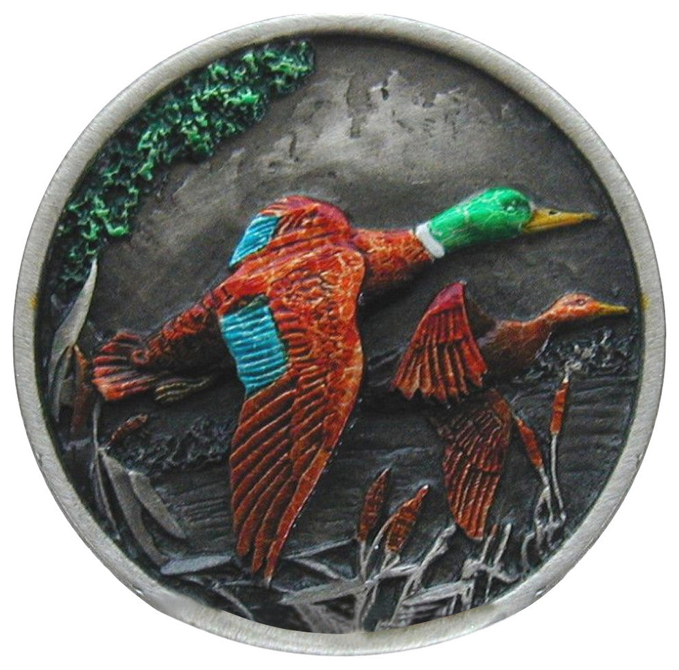 On the Wing Ducks Knob Antique Brass, Pewter Hand Tinted