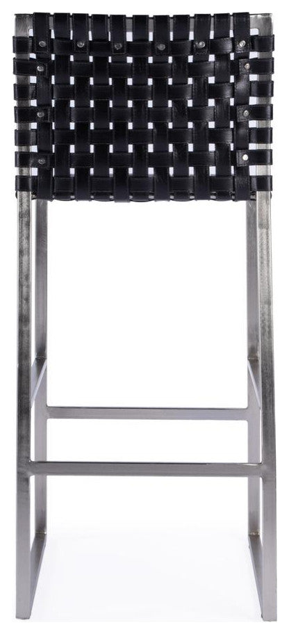 Urban Woven Leather Rectangular  28 Barstool, Black
