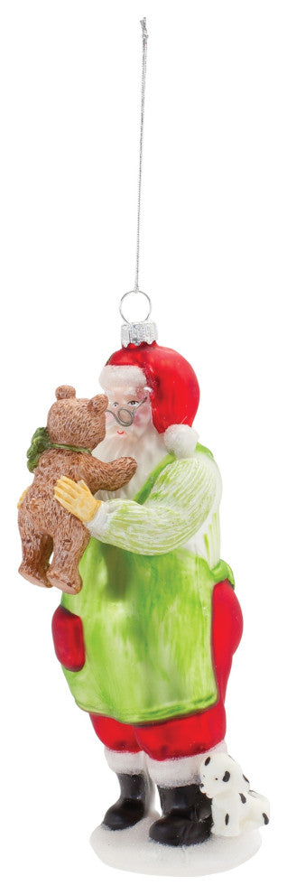 Glass Santa With Teddy Bear Ornament, Set of 6
