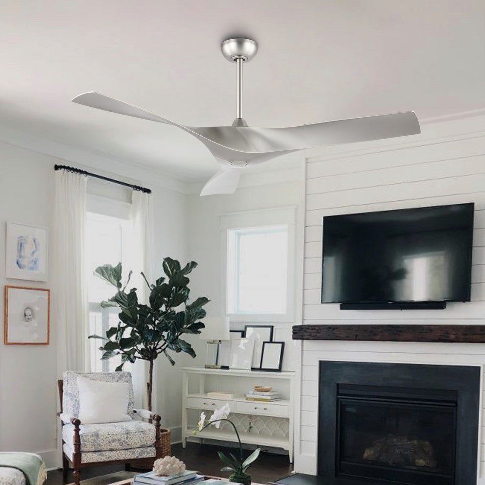 52" Reversible DC Motor Propeller Ceiling Fan With Remote Control, Brushed Nickel