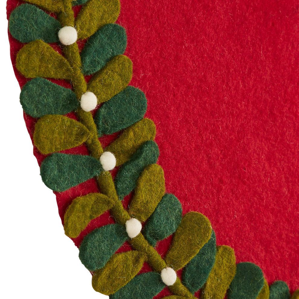 Mistletoe Border on Red Mini Christmas Tree Skirt - 26"