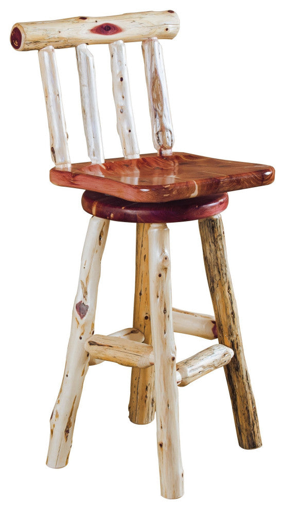 Red Cedar Log Swivel Barstool, 24 Inch