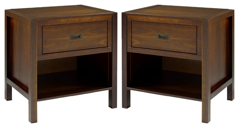 Lydia 2-Piece 1 Drawer Classic Solid Wood Nightstand Set - Walnut