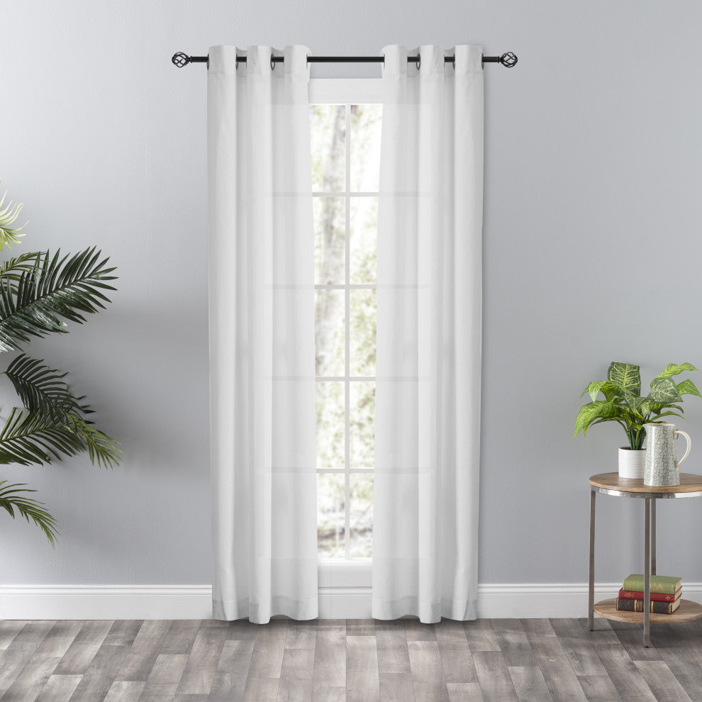 Serenity 80" x 84"  Striped Semi Sheer Grommet Panel Pair, White