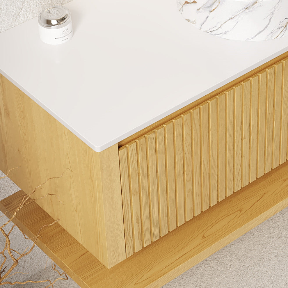 Wall-Mounted Plywood Bathroom Vanity With Sink, With Round Vessel