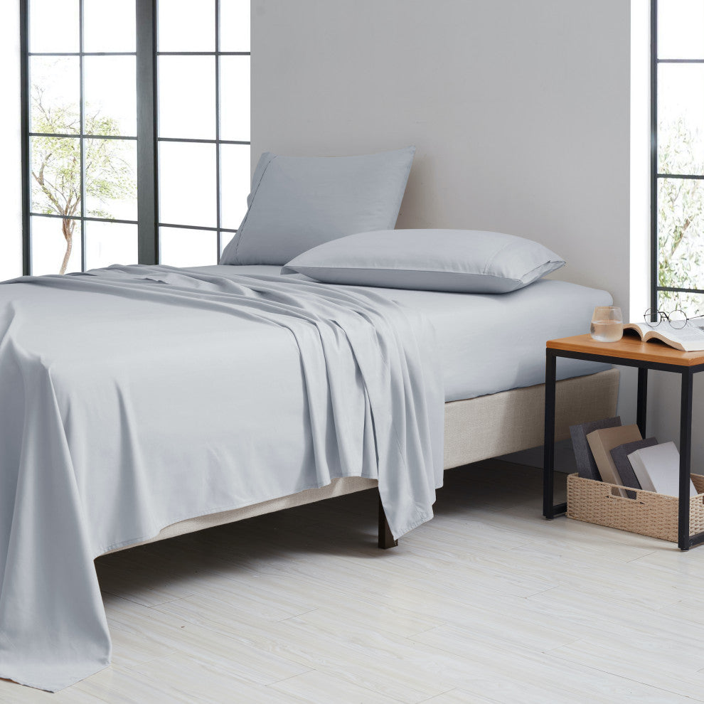 Kathy Ireland 4 Piece Brushed Microfiber Sheet Set, Light Gray, Twin