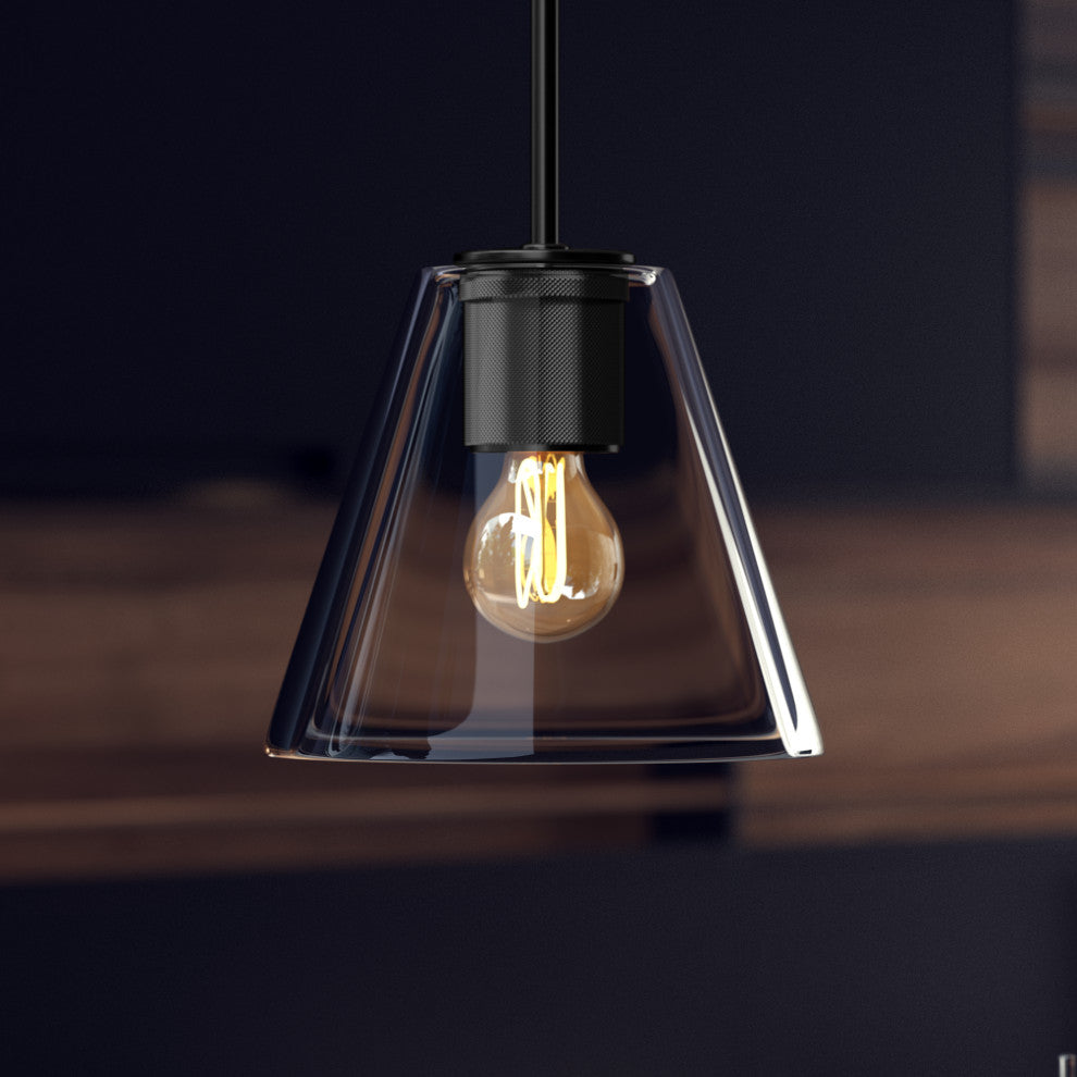 1-Light Dimmable Cone Glass Pendant, Black