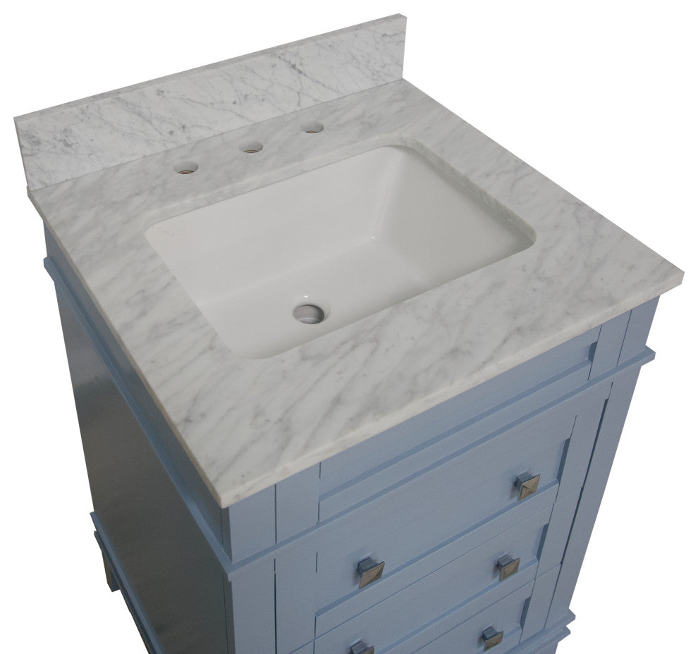 Eleanor 24" Bathroom Vanity, Powder Blue, Carrara Marble