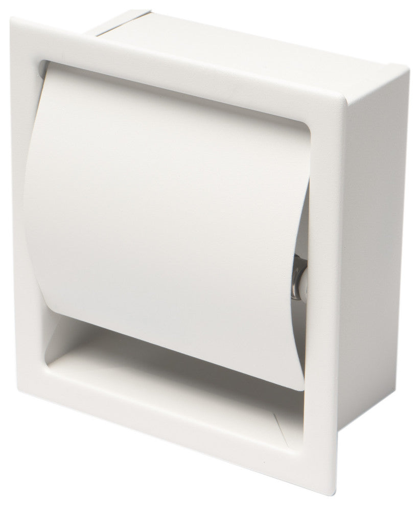 White Matte Stainless Steel Recessed Toilet Paper Holder With Cover