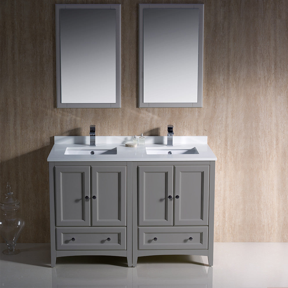 Oxford 48" Gray Traditional Double Sink Bathroom Vanity, Faucet, FFT9161BN