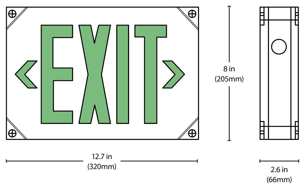 EXL5 Series LED Outdoor Emergency Exit Sign, Green Lettering