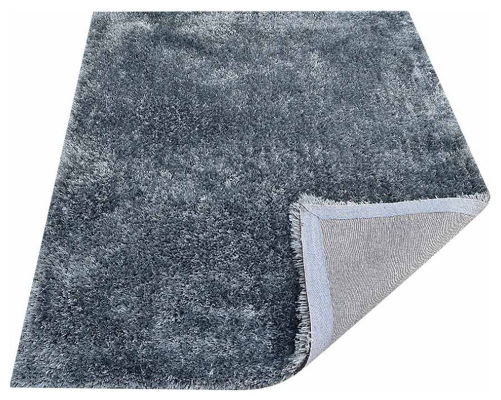 HAND TUFTED SHAG POLYESTER ECO-FRIENDLY AREA RUGS -Light Blue Color,Solid Design