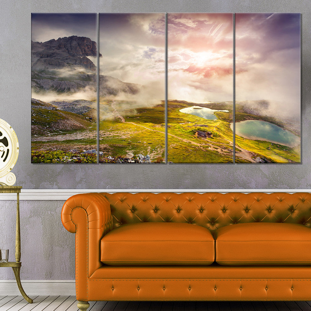 Sunrise on the Lakes Del Piani, Large Landscape Canvas Print, 48"x28", 4 Panels