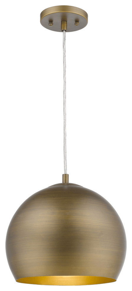 Latitude 1-Light Hand Painted Antique Gold Pendant With Gold Interior Shade